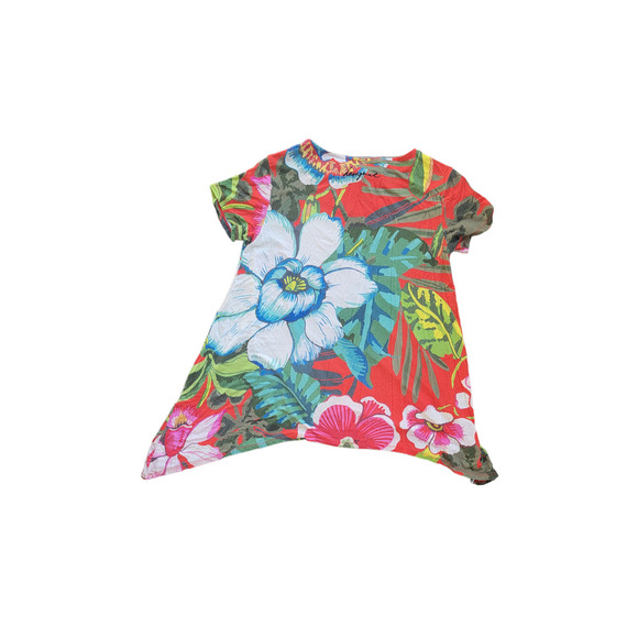Desigual Bold Floral Asymmetrical Emilio Tunic T-Shirt Top Artsy Boho Size Small - Picture 4 of 6